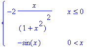 PIECEWISE([-2/(1+x^2)^2*x, x <= 0],[-sin(x), 0 < x]...