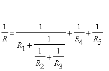 1/R = 1/(R[1]+1/(1/R[2]+1/R[3]))+1/R[4]+1/R[5]