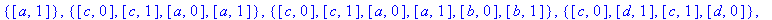 TXY := {{[a, 0], [a, 1], [b, 0], [b, 1]}, {[a, 0], ...