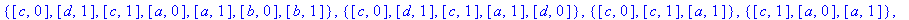 TXY := {{[a, 0], [a, 1], [b, 0], [b, 1]}, {[a, 0], ...