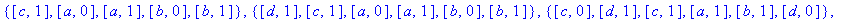 TXY := {{[a, 0], [a, 1], [b, 0], [b, 1]}, {[a, 0], ...