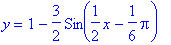 y = 1-3/2*Sin(1/2*x-1/6*Pi)
