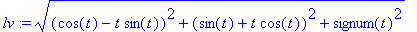 lv := sqrt((cos(t)-t*sin(t))^2+(sin(t)+t*cos(t))^2+...