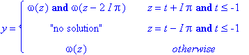 y = PIECEWISE([omega(z) and omega(z-2*I*Pi), z = t+...