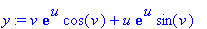 y := v*exp(u)*cos(v)+u*exp(u)*sin(v)