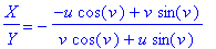 X/Y = -(-u*cos(v)+v*sin(v))/(v*cos(v)+u*sin(v))
