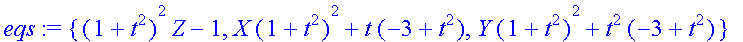 eqs := {(1+t^2)^2*Z-1, X*(1+t^2)^2+t*(-3+t^2), Y*(1...