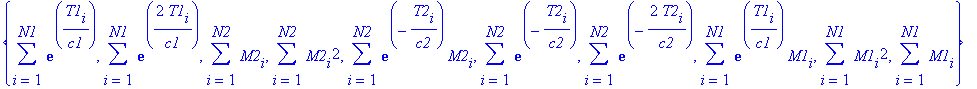 sm := {sum(exp(T1[i]/c1),i = 1 .. N1), sum(exp(2*T1[i]/c1),i = 1 .. N1), sum(M2[i],i = 1 .. N2), sum(M2[i]^2,i = 1 .. N2), sum(exp(-T2[i]/c2)*M2[i],i = 1 .. N2), sum(exp(-T2[i]/c2),i = 1 .. N2), sum(ex...