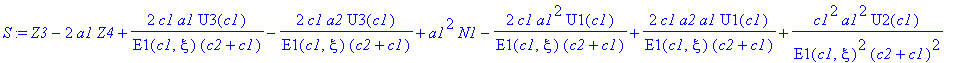S := Z3-2*a1*Z4+2/E1(c1,xi)/(c2+c1)*c1*a1*U3(c1)-2/E1(c1,xi)/(c2+c1)*c1*a2*U3(c1)+a1^2*N1-2/E1(c1,xi)/(c2+c1)*c1*a1^2*U1(c1)+2/E1(c1,xi)/(c2+c1)*c1*a2*a1*U1(c1)+1/E1(c1,xi)^2/(c2+c1)^2*c1^2*a1^2*U2(c1)...
