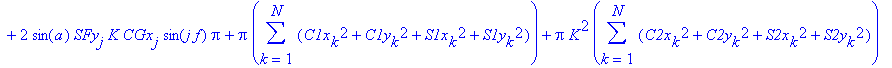 R24 := 2*Dx^2*Pi+2*Dy^2*Pi-2*cos(a)*CFx[i]*K*CGx[i]*cos(i*f)*Pi-2*cos(a)*CFy[j]*K*CGy[j]*cos(j*f)*Pi-2*cos(a)*CFy[i]*K*CGy[i]*cos(i*f)*Pi+2*sin(a)*CFx[i]*K*SGy[i]*sin(i*f)*Pi-2*cos(a)*CFx[j]*K*CGx[j]*c...