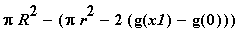 Pi*R^2-(Pi*r^2-2*(g(x1)-g(0)))