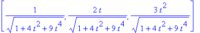 [1/((1+4*t^2+9*t^4)^(1/2)), 2*t/(1+4*t^2+9*t^4)^(1/2), 3*t^2/(1+4*t^2+9*t^4)^(1/2)]