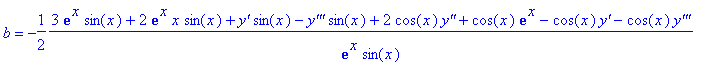 b = -1/2*(3*exp(x)*sin(x)+2*exp(x)*x*sin(x)+`y'`*sin(x)-`y'''`*sin(x)+2*cos(x)*`y''`+cos(x)*exp(x)-cos(x)*`y'`-cos(x)*`y'''`)/exp(x)/sin(x)