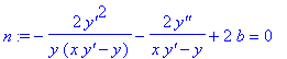 n := -2/y/(x*`y'`-y)*`y'`^2-2/(x*`y'`-y)*`y''`+2*b = 0