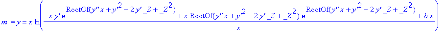 m := y = x*ln((-x*`y'`*exp(RootOf(`y''`*x+`y'`^2-2*`y'`*_Z+_Z^2))+x*RootOf(`y''`*x+`y'`^2-2*`y'`*_Z+_Z^2)*exp(RootOf(`y''`*x+`y'`^2-2*`y'`*_Z+_Z^2))+b*x)/x)