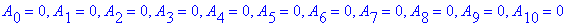 A[0] = 0, A[1] = 0, A[2] = 0, A[3] = 0, A[4] = 0, A[5] = 0, A[6] = 0, A[7] = 0, A[8] = 0, A[9] = 0, A[10] = 0