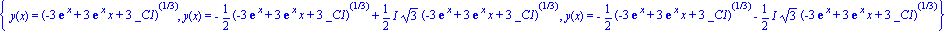 {y(x) = (-3*exp(x)+3*exp(x)*x+3*_C1)^(1/3), y(x) = -1/2*(-3*exp(x)+3*exp(x)*x+3*_C1)^(1/3)+1/2*I*3^(1/2)*(-3*exp(x)+3*exp(x)*x+3*_C1)^(1/3), y(x) = -1/2*(-3*exp(x)+3*exp(x)*x+3*_C1)^(1/3)-1/2*I*3^(1/2...