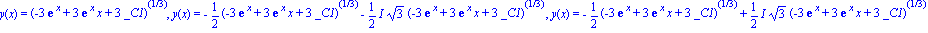 y(x) = (-3*exp(x)+3*exp(x)*x+3*_C1)^(1/3), y(x) = -1/2*(-3*exp(x)+3*exp(x)*x+3*_C1)^(1/3)-1/2*I*3^(1/2)*(-3*exp(x)+3*exp(x)*x+3*_C1)^(1/3), y(x) = -1/2*(-3*exp(x)+3*exp(x)*x+3*_C1)^(1/3)+1/2*I*3^(1/2)...