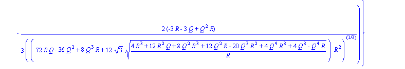 {y = 0}, {y = 1/6*((72*R*Q-36*Q^2+8*Q^3*R+12*3^(1/2)*((4*R^3+12*R^2*Q+8*Q^2*R^3+12*Q^2*R-20*Q^3*R^2+4*Q^4*R^3+4*Q^3-Q^4*R)/R)^(1/2))*R^2)^(1/3)/R+2/3*(-3*R-3*Q+Q^2*R)/((72*R*Q-36*Q^2+8*Q^3*R+12*3^(1/2...