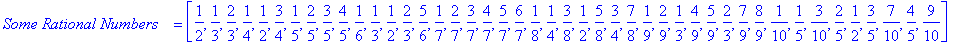 `\nSome Rational Numbers ` = [1/2, 1/3, 2/3, 1/4, 1...
