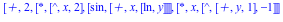 [`+`, 2, [`*`, [`^`, x, 2], [sin, [`+`, x, [ln, y]]]], [`*`, x, [`^`, [`+`, y, 1], -1]]]