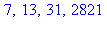 7, 13, 31, 2821