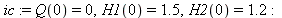 ic := Q(0) = 0, H1(0) = 1.5, H2(0) = 1.2; -1