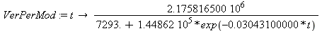 VerPerMod := proc (t) options operator, arrow; 2.175816500*10^6/(7293.+1.44862*10^5*exp((-1)*0.3043100000e-1*t)) end proc