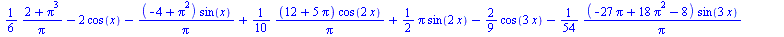 `+`(`/`(`*`(`/`(1, 6), `*`(`+`(2, `*`(`^`(Pi, 3))))), `*`(Pi)), `-`(`*`(2, `*`(cos(x)))), `-`(`/`(`*`(`+`(`-`(4), `*`(`^`(Pi, 2))), `*`(sin(x))), `*`(Pi))), `/`(`*`(`/`(1, 10), `*`(`+`(12, `*`(5, `*`(...