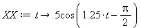 XX := proc (t) options operator, arrow; .5*cos(1.25*t-1/2*Pi) end proc