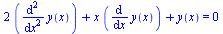 `+`(`*`(2, `*`(diff(diff(y(x), x), x))), `*`(x, `*`(diff(y(x), x))), y(x)) = 0