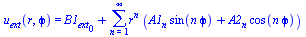 u[ext](r, `ϕ`) = `+`(B1[ext][0], sum(`*`(`^`(r, n), `*`(`+`(`*`(A1[n], `*`(sin(`*`(n, `*`(`ϕ`))))), `*`(A2[n], `*`(cos(`*`(n, `*`(`ϕ`)))))))), n = 1 .. infinity))