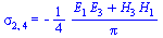 sigma[2, 4] = `+`(`-`(`*`(`/`(1, 4), `*`(`/`(`*`(`+`(`*`(E[1], `*`(E[3])), `*`(H[3], `*`(H[1])))), `*`(Pi))))))