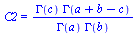 C2 = `/`(`*`(GAMMA(c), `*`(GAMMA(`+`(a, b, `-`(c))))), `*`(GAMMA(a), `*`(GAMMA(b))))