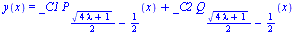 y(x) = `+`(`*`(_C1, `*`(LegendreP(`+`(`*`(`/`(1, 2), `*`(`^`(`+`(`*`(4, `*`(lambda)), 1), `/`(1, 2)))), `-`(`/`(1, 2))), x))), `*`(_C2, `*`(LegendreQ(`+`(`*`(`/`(1, 2), `*`(`^`(`+`(`*`(4, `*`(lambda))...