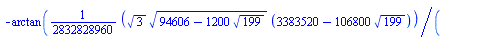 {theta = `+`(`-`(arctan(`+`(`/`(`*`(`/`(1, 2832828960), `*`(`^`(3, `/`(1, 2)), `*`(`^`(`+`(94606, `-`(`*`(1200, `*`(`^`(199, `/`(1, 2)))))), `/`(1, 2)), `*`(`+`(3383520, `-`(`*`(106800, `*`(`^`(199, `...