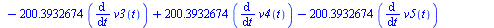 `+`(`*`(4192.5, `*`(diff(diff(y(t), t), t)))) = `+`(`-`(`*`(200.3932674, `*`(diff(v1(t), t)))), `*`(200.3932674, `*`(diff(v2(t), t))), `-`(`*`(200.3932674, `*`(diff(v3(t), t)))), `*`(200.3932674, `*`(...