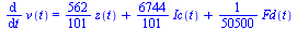 diff(v(t), t) = `+`(`*`(`/`(562, 101), `*`(z(t))), `*`(`/`(6744, 101), `*`(Ic(t))), `*`(`/`(1, 50500), `*`(Fd(t))))