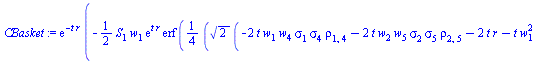 `*`(exp(`+`(`-`(`*`(t, `*`(r))))), `*`(`+`(`-`(`*`(`/`(1, 2), `*`(S[1], `*`(w[1], `*`(exp(`*`(t, `*`(r))), `*`(erf(`+`(`/`(`*`(`/`(1, 4), `*`(`^`(2, `/`(1, 2)), `*`(`+`(`-`(`*`(2, `*`(t, `*`(w[1], `*`...