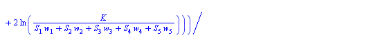 `*`(exp(`+`(`-`(`*`(t, `*`(r))))), `*`(`+`(`-`(`*`(`/`(1, 2), `*`(`+`(`*`(S[1], `*`(w[1])), `*`(S[2], `*`(w[2])), `*`(S[3], `*`(w[3])), `*`(S[4], `*`(w[4])), `*`(S[5], `*`(w[5]))), `*`(exp(`*`(t, `*`(...