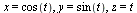 x = cos(t), y = sin(t), z = t
