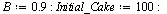 restart; 1; `:=`(B, .9); -1; `:=`(Initial_Cake, 100); -1; `:=`(c[1], `*`(`+`(1, `-`(B)), `*`(Initial_Cake))); -1; for n from 2 to 50 do `:=`(c[n], `*`(B, `*`(c[`+`(n, `-`(1))]))) end do; -1; `:=`(cons...