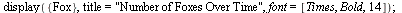 `:=`(Fox, DEplot(sys, [x(t), y(t)], t = 0 .. 13, {[0, 1.5, .5]}, stepsize = .1, scene = [t, y(t)], linecolor = 'red')); -1; display({Fox}, title = 