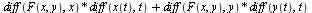 `+`(`*`(diff(F(x, y), x), `*`(diff(x(t), t))), `*`(diff(F(x, y), y), `*`(diff(y(t), t))))