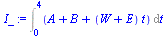 Int(`+`(A, B, `*`(`+`(W, E), `*`(t))), t = 0 .. 4)