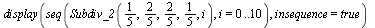 display(seq(Subdiv_2(`/`(1, 5), `/`(2, 5), `/`(2, 5), `/`(1, 5), i), i = 0 .. 10), insequence = true)