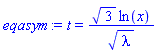 t = 3^(1/2)*ln(x)/lambda^(1/2)